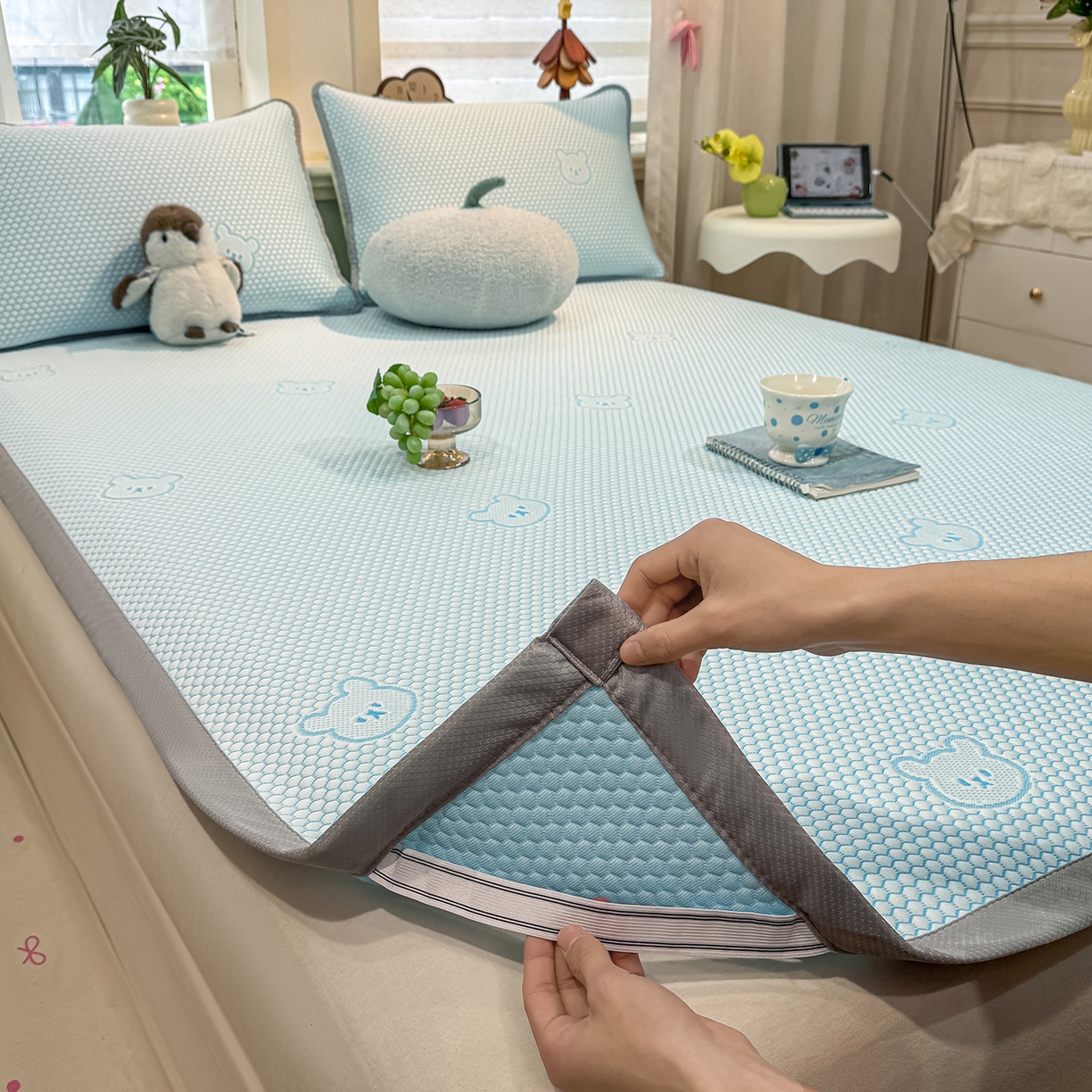 91家纺网 家纺一手货源 找家纺 （总）眠势力 2026新款冰豆豆凉席三件套夏季冷感可机洗冰丝席软席子条席款