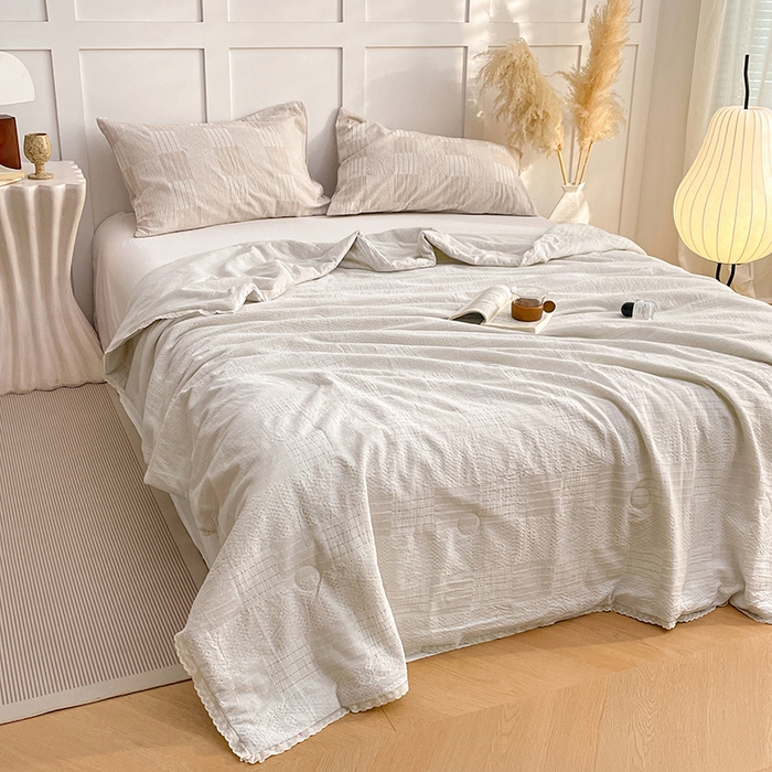 91家纺网 家纺一手货源 找家纺 VIP被业 2026新款A类全棉蚕蛹提花双层纱夏被直播款小红书空调被 慕斯灰