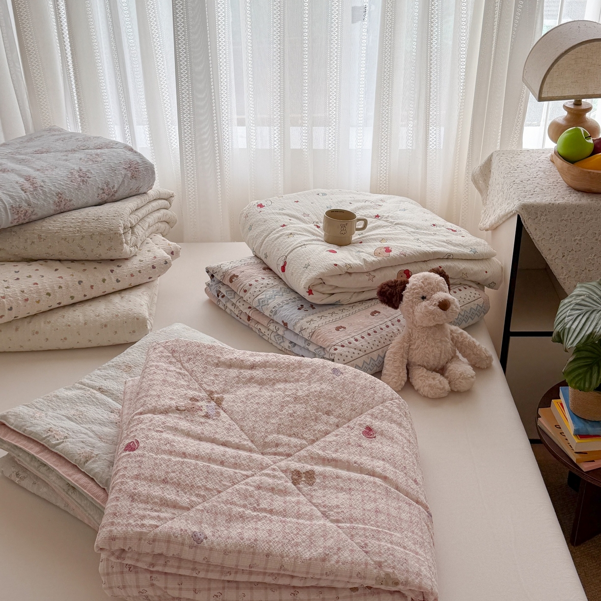 91家纺网 家纺一手货源 找家纺 禾沐 2026新款云感泡芙棉泡芙纱床盖夏被四件套 组合