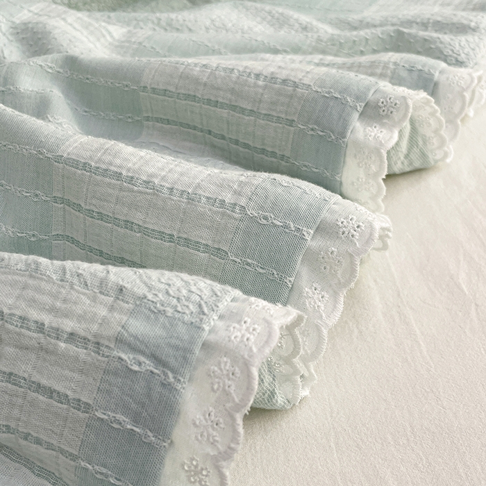 91家纺网 家纺一手货源 找家纺 VIP被业 2026新款A类全棉蚕蛹提花双层纱夏被直播款小红书空调被 天真蓝