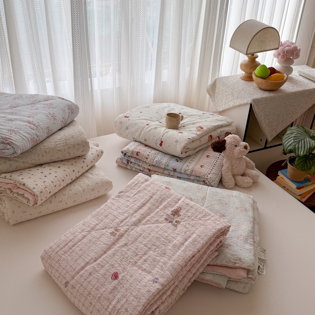 91家纺网 家纺一手货源 找家纺 禾沐 2026新款云感泡芙棉泡芙纱床盖夏被四件套 组合