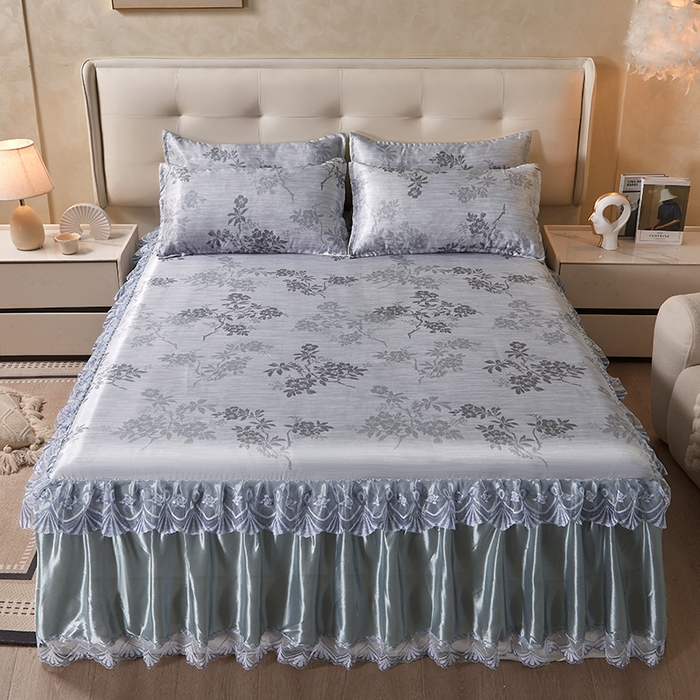 91家纺网 家纺一手货源 找家纺 （总）妖妖家纺 2026新款双层蕾丝床裙夏凉冰丝席