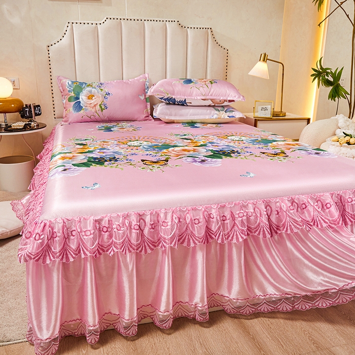 91家纺网 家纺一手货源 找家纺 （总）妖妖家纺 2026新款双层蕾丝床裙夏凉冰丝席