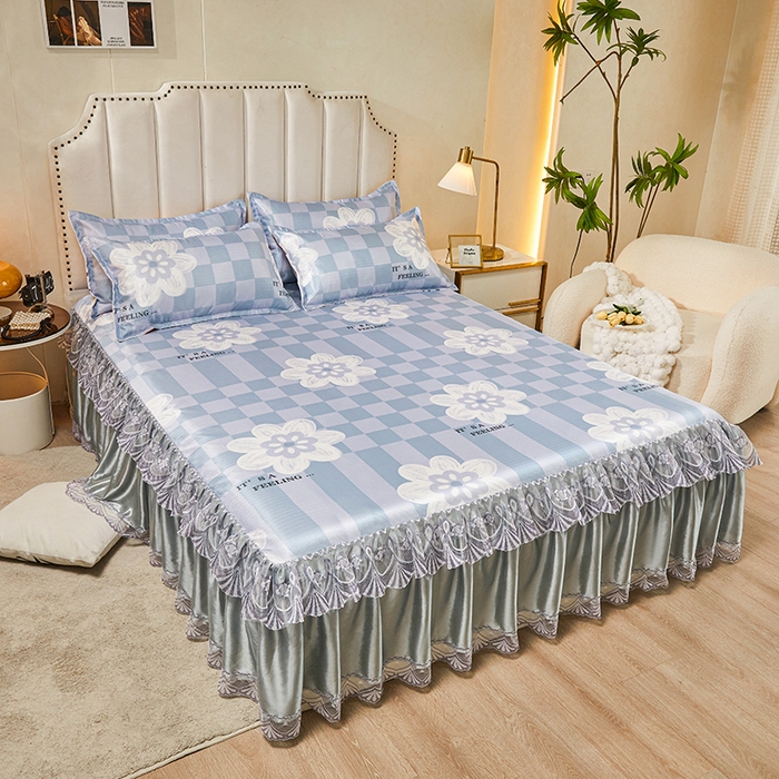 91家纺网 家纺一手货源 找家纺 妖妖家纺 2026新款双层蕾丝床裙夏凉冰丝席 贝琪