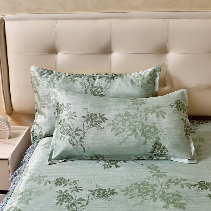 91家纺网 家纺一手货源 找家纺 妖妖家纺 2026新款双层蕾丝床裙夏凉冰丝席 烟雨绿