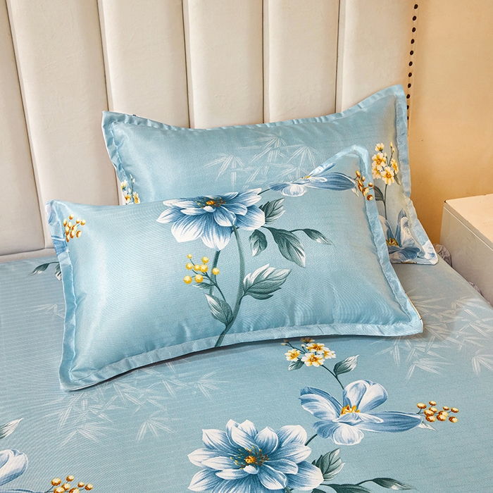 91家纺网 家纺一手货源 找家纺 妖妖家纺 2026新款双层蕾丝床裙夏凉冰丝席 锦绣风尚蓝