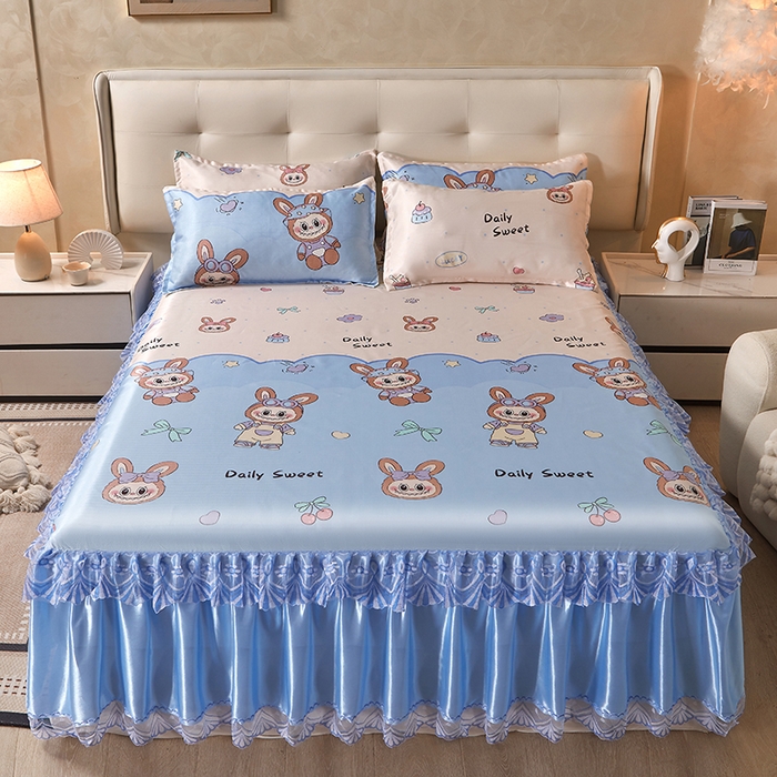 91家纺网 家纺一手货源 找家纺 （总）妖妖家纺 2026新款双层蕾丝床裙夏凉冰丝席