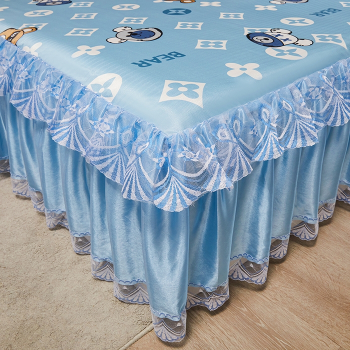 91家纺网 家纺一手货源 找家纺 妖妖家纺 2026新款双层蕾丝床裙夏凉冰丝席 软萌熊宝