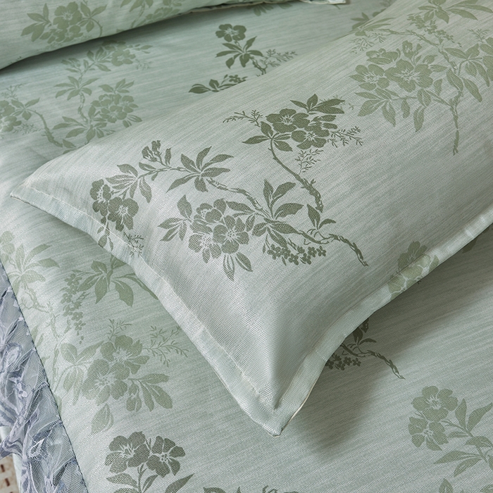 91家纺网 家纺一手货源 找家纺 妖妖家纺 2026新款双层蕾丝床裙夏凉冰丝席 烟雨绿