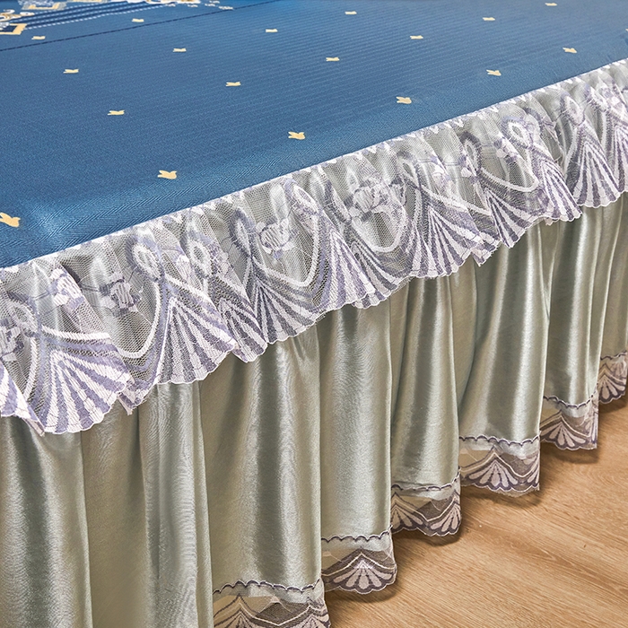 91家纺网 家纺一手货源 找家纺 妖妖家纺 2026新款双层蕾丝床裙夏凉冰丝席 欧式风情