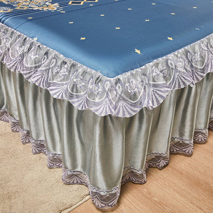 91家纺网 家纺一手货源 找家纺 妖妖家纺 2026新款双层蕾丝床裙夏凉冰丝席 欧式风情