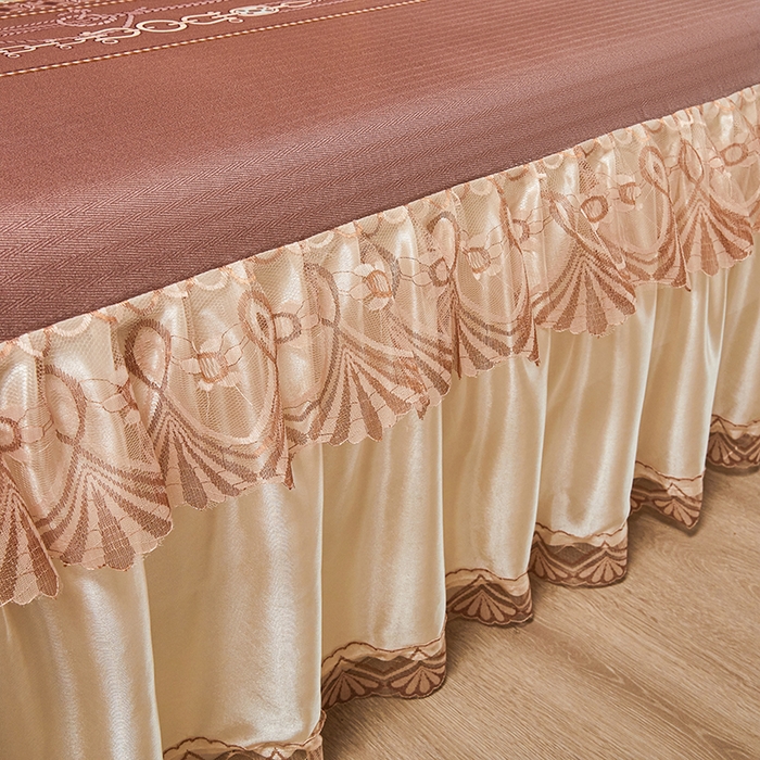 91家纺网 家纺一手货源 找家纺 妖妖家纺 2026新款双层蕾丝床裙夏凉冰丝席 欧丽雅