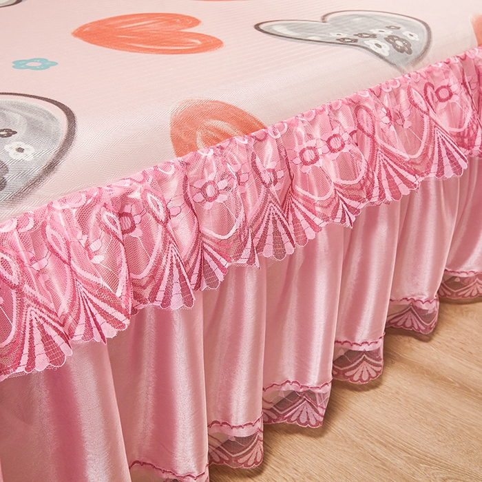 91家纺网 家纺一手货源 找家纺 妖妖家纺 2026新款双层蕾丝床裙夏凉冰丝席 心动粉