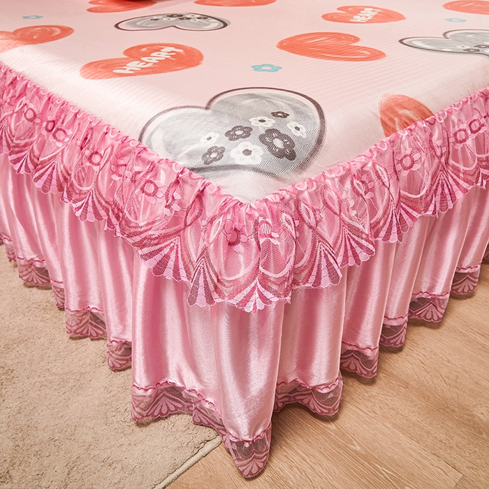 91家纺网 家纺一手货源 找家纺 妖妖家纺 2026新款双层蕾丝床裙夏凉冰丝席 心动粉