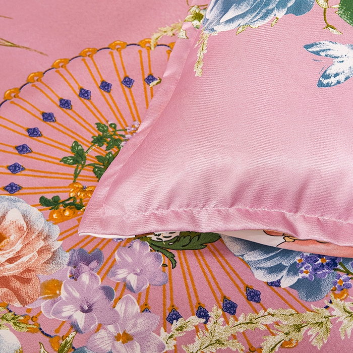 91家纺网 家纺一手货源 找家纺 妖妖家纺 2026新款双层蕾丝床裙夏凉冰丝席 满园粉