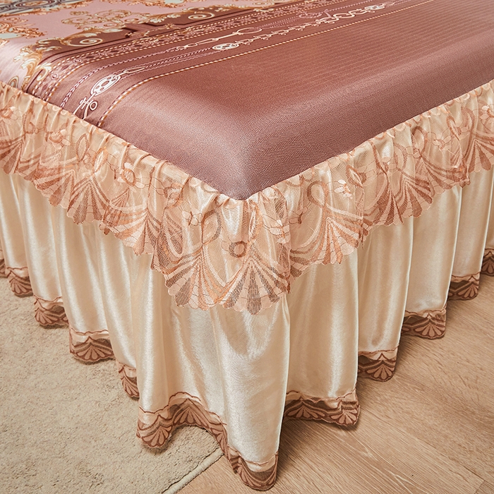 91家纺网 家纺一手货源 找家纺 妖妖家纺 2026新款双层蕾丝床裙夏凉冰丝席 欧丽雅