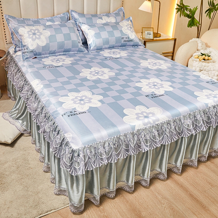 91家纺网 家纺一手货源 找家纺 妖妖家纺 2026新款双层蕾丝床裙夏凉冰丝席 贝琪