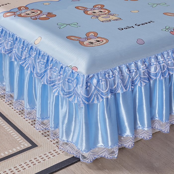 91家纺网 家纺一手货源 找家纺 妖妖家纺 2026新款双层蕾丝床裙夏凉冰丝席 拉布布蓝