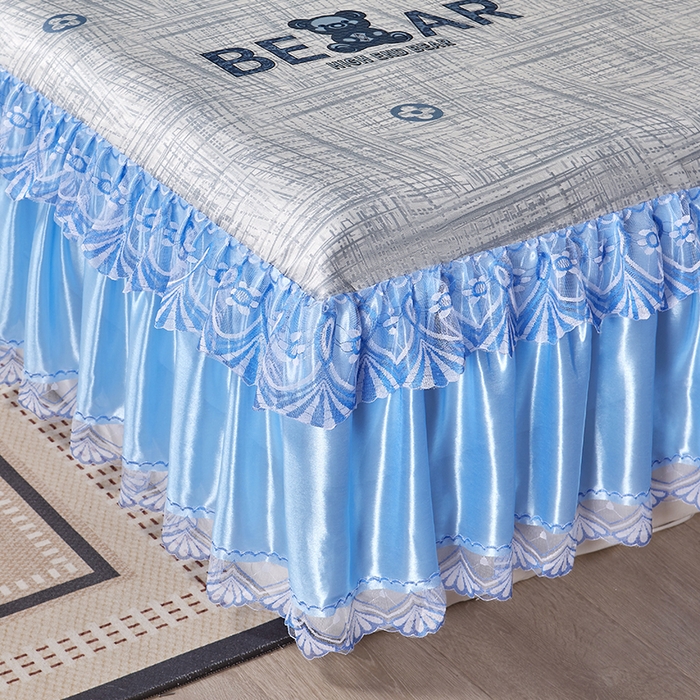 91家纺网 家纺一手货源 找家纺 妖妖家纺 2026新款双层蕾丝床裙夏凉冰丝席 暴力熊蓝