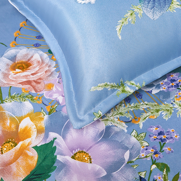 91家纺网 家纺一手货源 找家纺 妖妖家纺 2026新款双层蕾丝床裙夏凉冰丝席 满园蓝