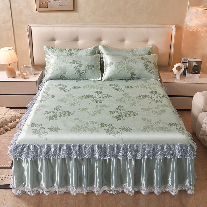 91家纺网 家纺一手货源 找家纺 （总）妖妖家纺 2026新款双层蕾丝床裙夏凉冰丝席