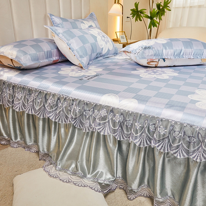 91家纺网 家纺一手货源 找家纺 妖妖家纺 2026新款双层蕾丝床裙夏凉冰丝席 贝琪