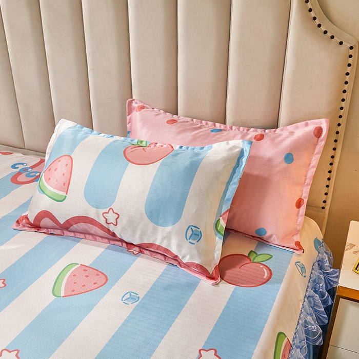 91家纺网 家纺一手货源 找家纺 妖妖家纺 2026新款双层蕾丝床裙夏凉冰丝席 水果派对