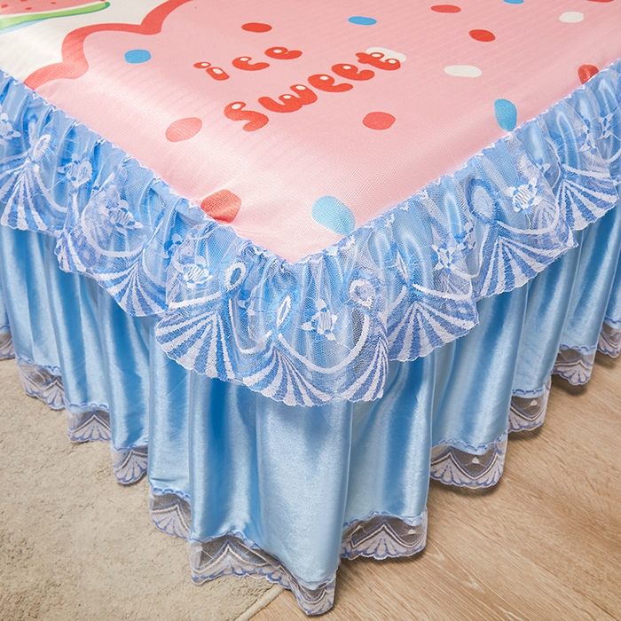 91家纺网 家纺一手货源 找家纺 妖妖家纺 2026新款双层蕾丝床裙夏凉冰丝席 水果派对