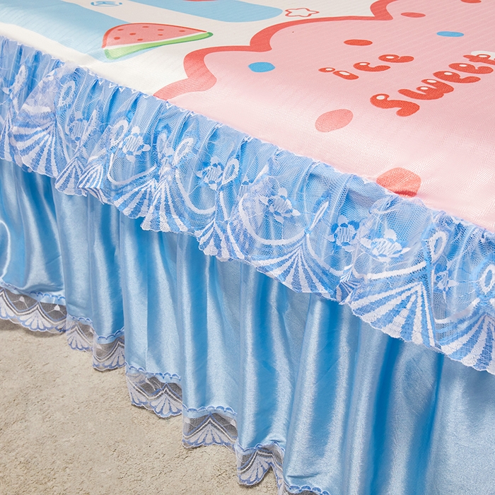 91家纺网 家纺一手货源 找家纺 妖妖家纺 2026新款双层蕾丝床裙夏凉冰丝席 水果派对