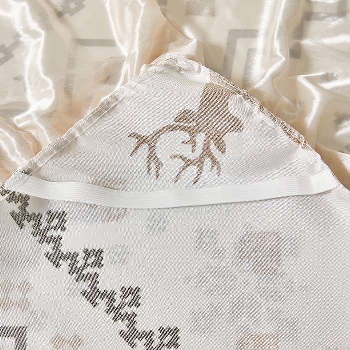 91家纺网 家纺一手货源 找家纺 妖妖家纺 2026新款双层蕾丝床裙夏凉冰丝席 似水流年咖