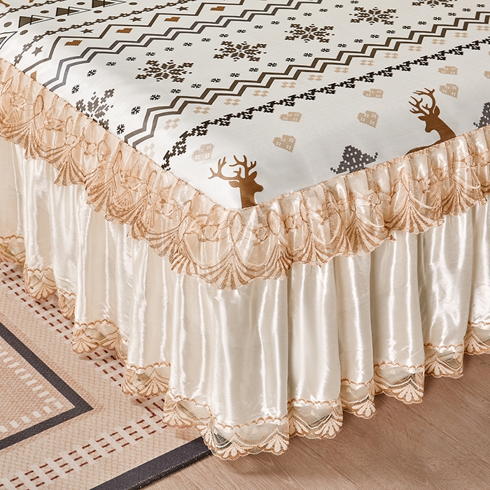 91家纺网 家纺一手货源 找家纺 妖妖家纺 2026新款双层蕾丝床裙夏凉冰丝席 似水流年咖