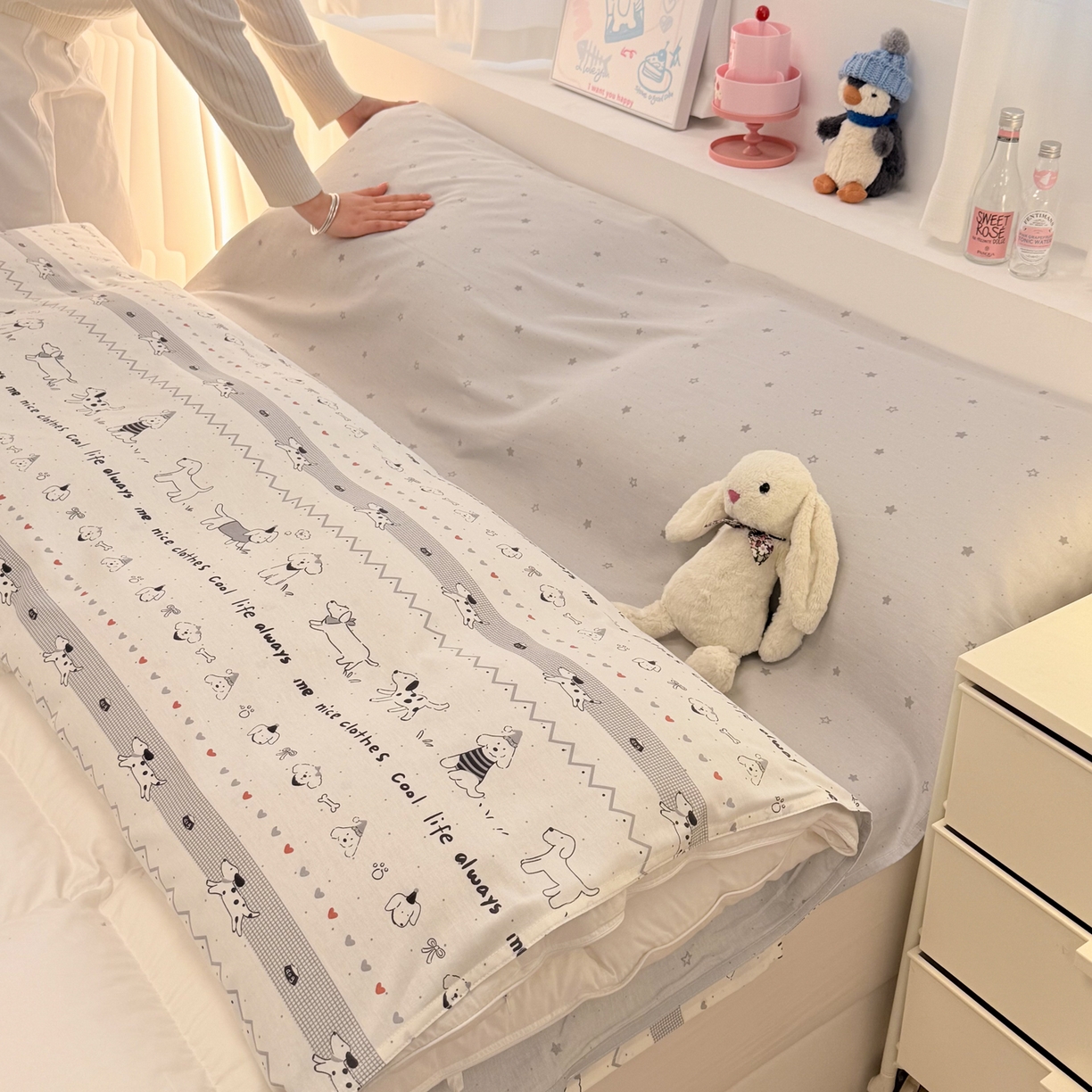 91家纺网 家纺一手货源 找家纺 简宜家居（朝初家纺） 2026新款40支纯棉全棉12868旅行睡袋 酒店隔脏便携 手绘汪星人