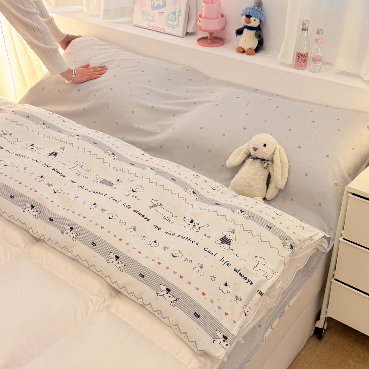 91家纺网 家纺一手货源 找家纺 简宜家居（朝初家纺） 2026新款40支纯棉全棉12868旅行睡袋 酒店隔脏便携 手绘汪星人