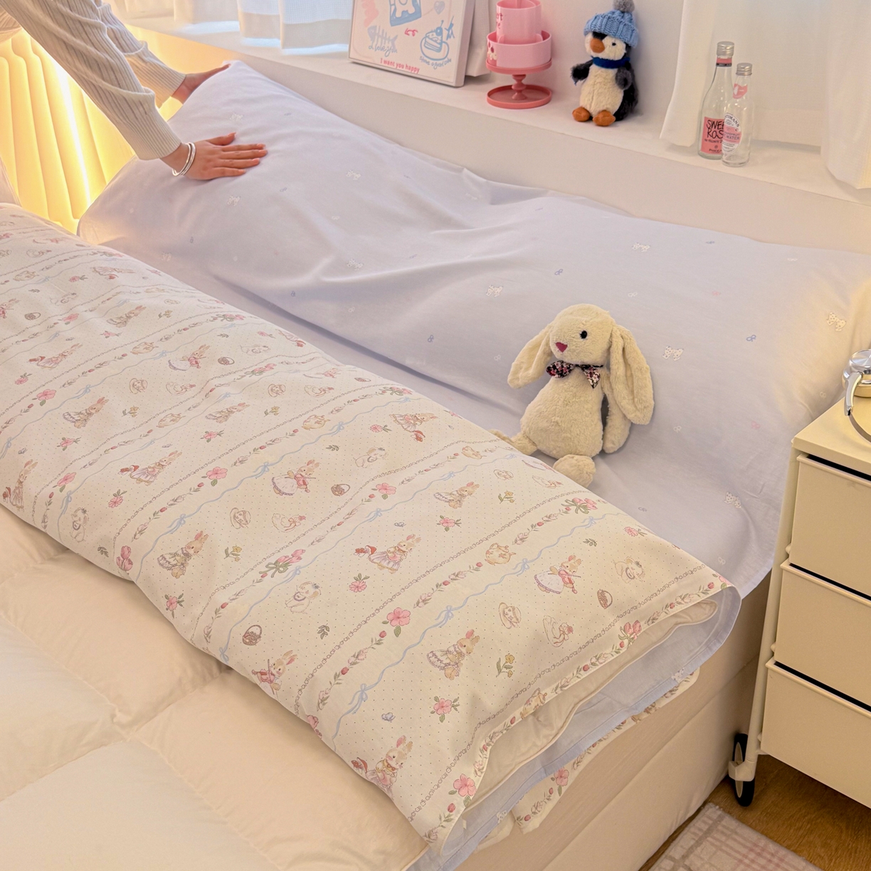 91家纺网 家纺一手货源 找家纺 简宜家居（朝初家纺） 2026新款40支纯棉全棉12868旅行睡袋 酒店隔脏便携 兔与花
