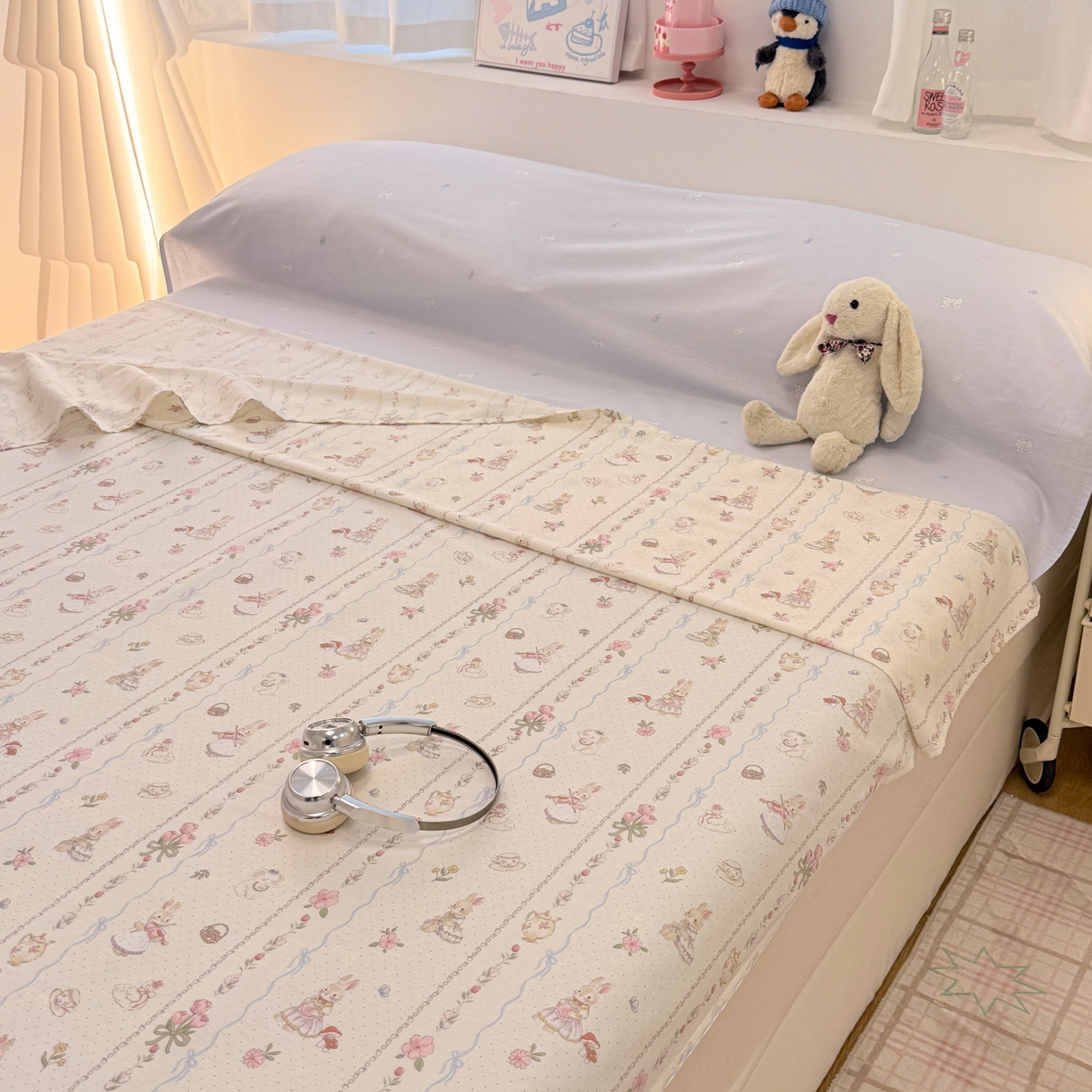 91家纺网 家纺一手货源 找家纺 简宜家居（朝初家纺） 2026新款40支纯棉全棉12868旅行睡袋 酒店隔脏便携 兔与花