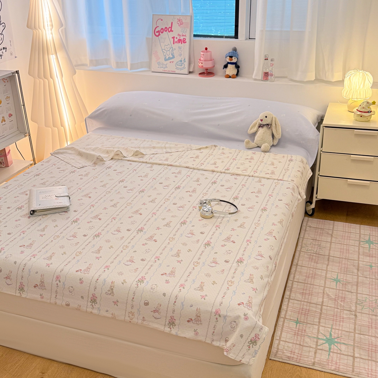 91家纺网 家纺一手货源 找家纺 简宜家居（朝初家纺） 2026新款40支纯棉全棉12868旅行睡袋 酒店隔脏便携 兔与花