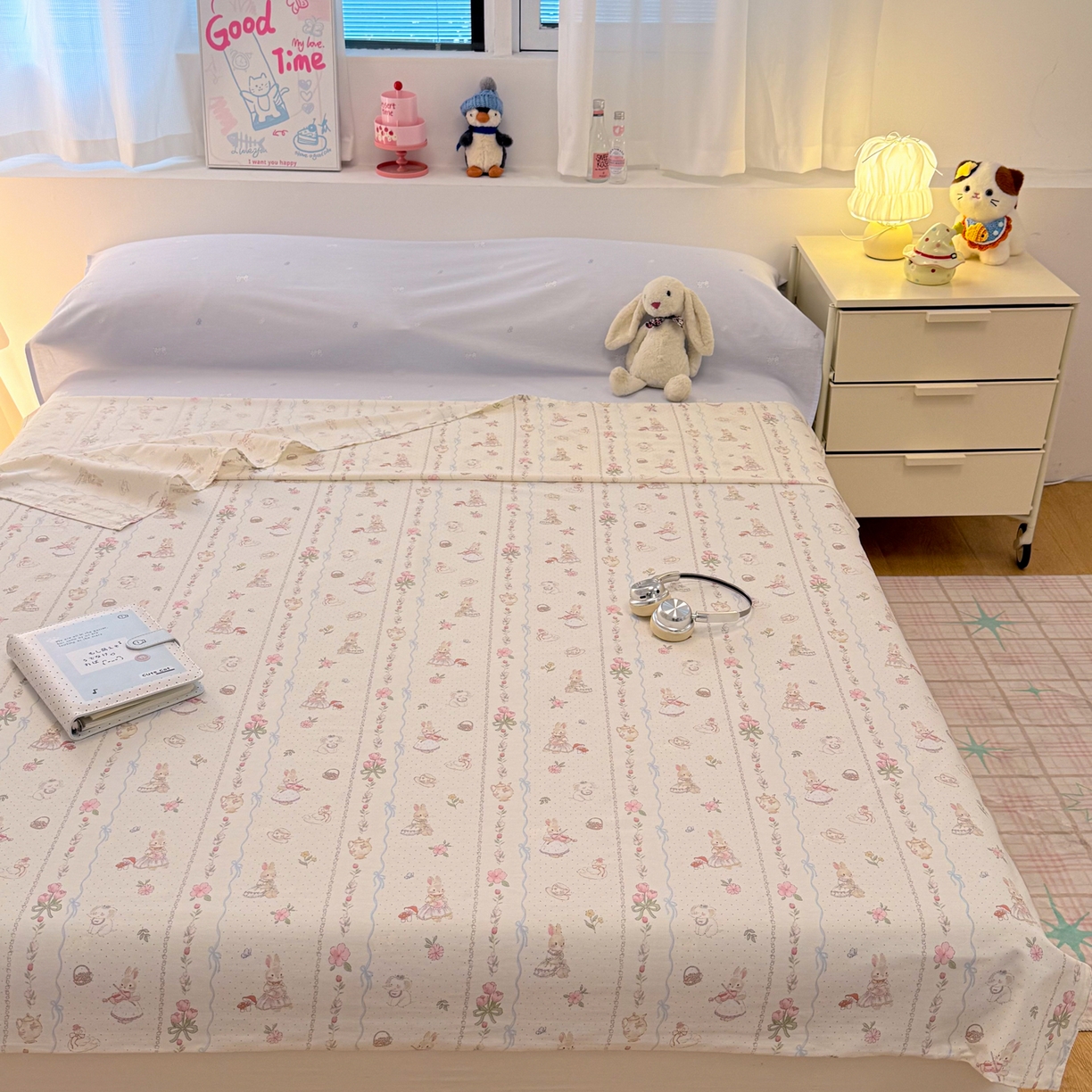 91家纺网 家纺一手货源 找家纺 简宜家居（朝初家纺） 2026新款40支纯棉全棉12868旅行睡袋 酒店隔脏便携 兔与花