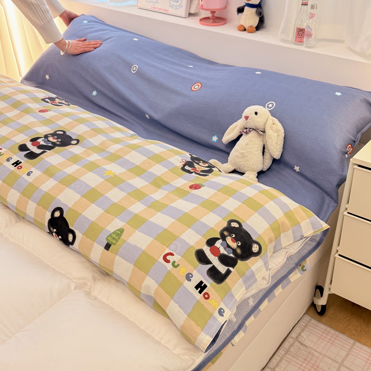 91家纺网 家纺一手货源 找家纺 简宜家居（朝初家纺） 2026新款40支纯棉全棉12868旅行睡袋 酒店隔脏便携 苹果熊格子