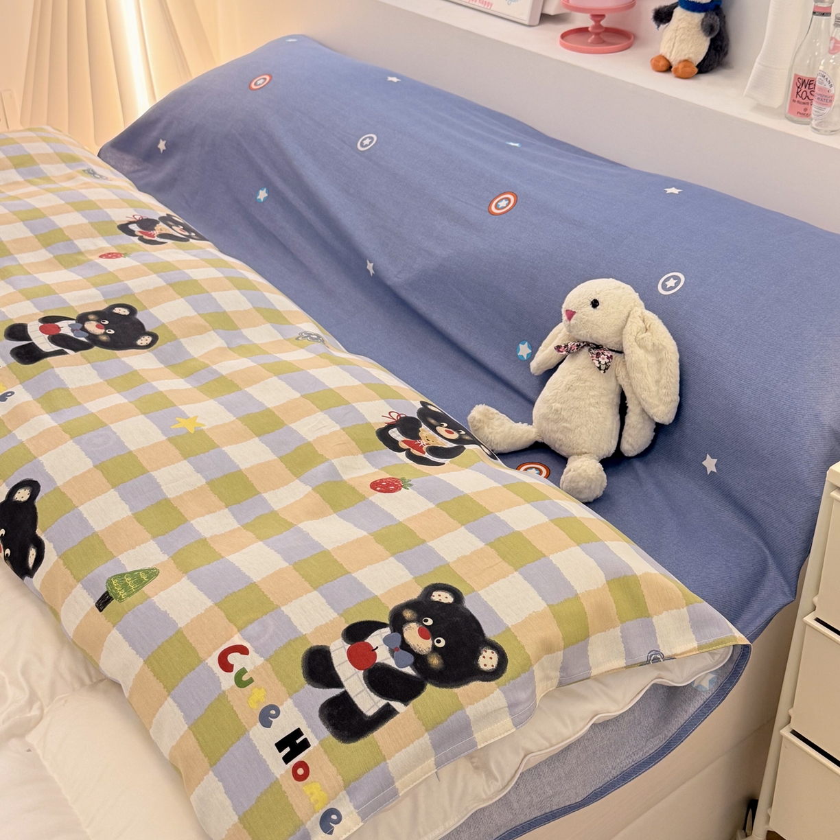 91家纺网 家纺一手货源 找家纺 简宜家居（朝初家纺） 2026新款40支纯棉全棉12868旅行睡袋 酒店隔脏便携 苹果熊格子