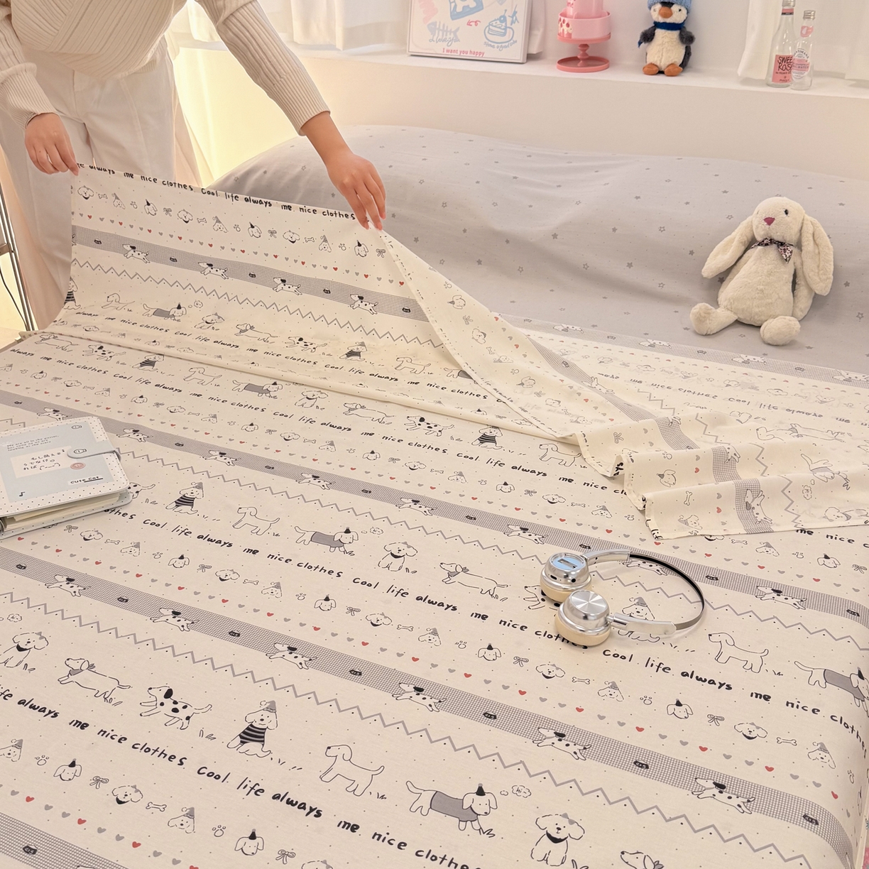 91家纺网 家纺一手货源 找家纺 简宜家居（朝初家纺） 2026新款40支纯棉全棉12868旅行睡袋 酒店隔脏便携 手绘汪星人