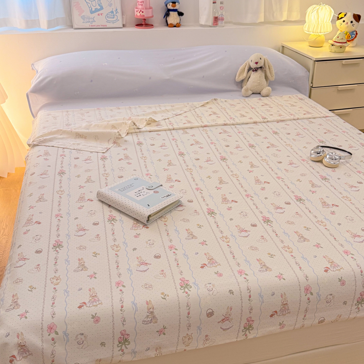 91家纺网 家纺一手货源 找家纺 简宜家居（朝初家纺） 2026新款40支纯棉全棉12868旅行睡袋 酒店隔脏便携 兔与花