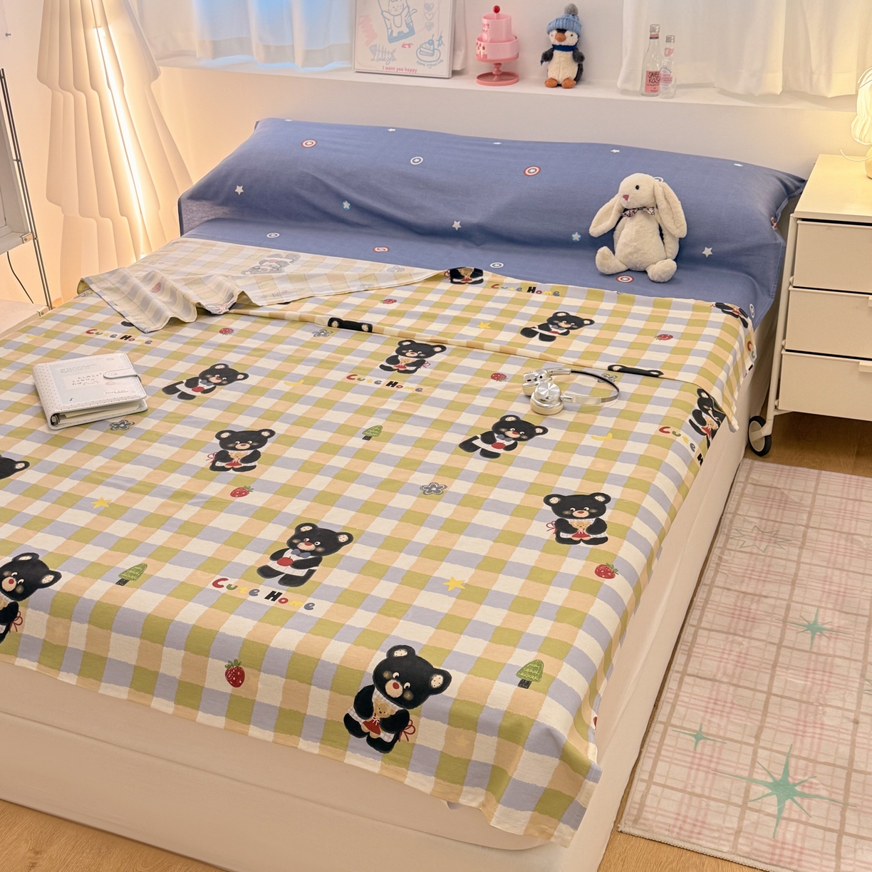 91家纺网 家纺一手货源 找家纺 简宜家居（朝初家纺） 2026新款40支纯棉全棉12868旅行睡袋 酒店隔脏便携 苹果熊格子