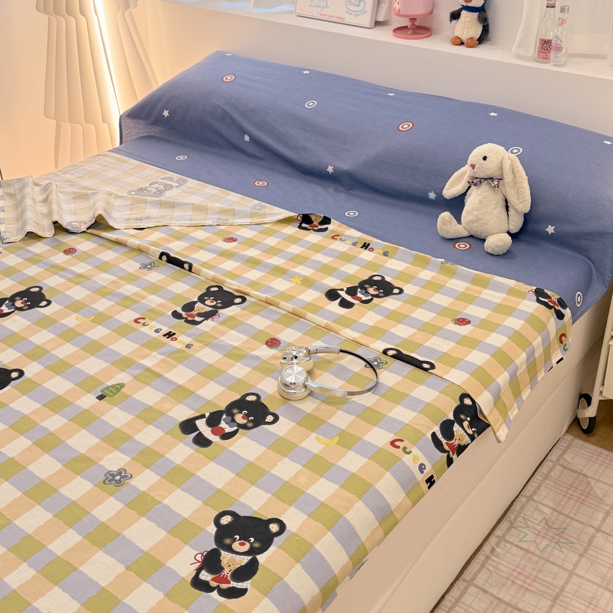 91家纺网 家纺一手货源 找家纺 简宜家居（朝初家纺） 2026新款40支纯棉全棉12868旅行睡袋 酒店隔脏便携 苹果熊格子