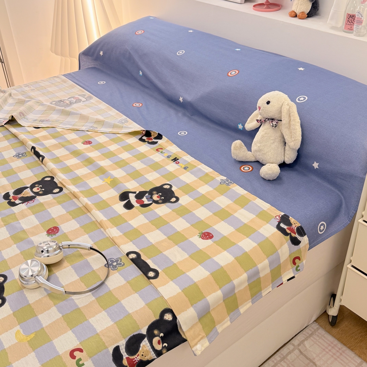 简宜家居（朝初家纺） 2026新款40支纯棉全棉12868旅行睡袋 酒店隔脏便携 苹果熊格子