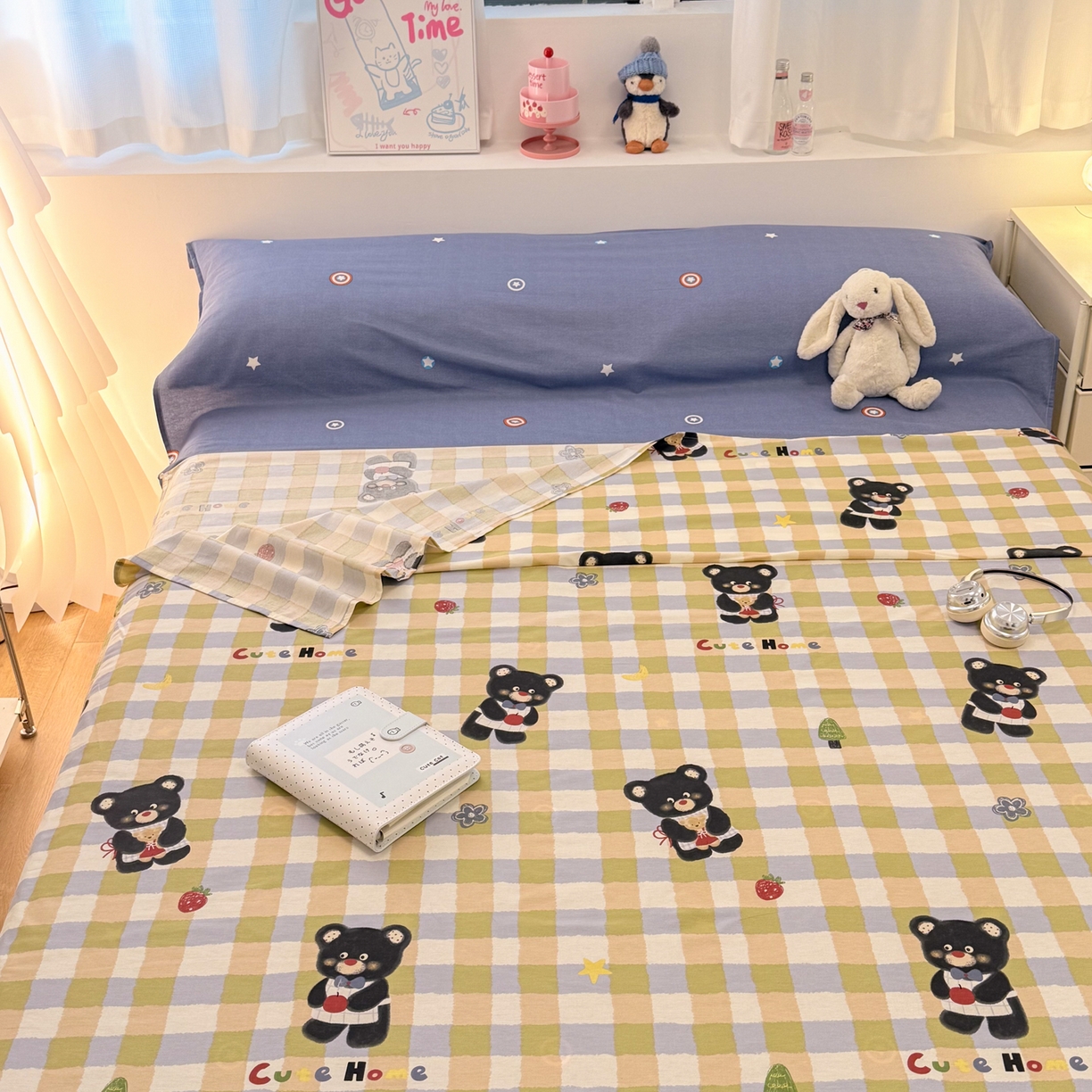 91家纺网 家纺一手货源 找家纺 简宜家居（朝初家纺） 2026新款40支纯棉全棉12868旅行睡袋 酒店隔脏便携 苹果熊格子