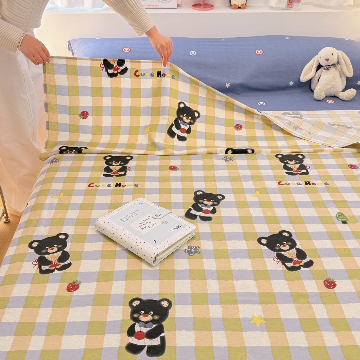 91家纺网 家纺一手货源 找家纺 简宜家居（朝初家纺） 2026新款40支纯棉全棉12868旅行睡袋 酒店隔脏便携 苹果熊格子