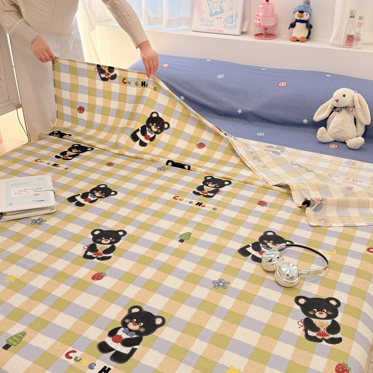 91家纺网 家纺一手货源 找家纺 简宜家居（朝初家纺） 2026新款40支纯棉全棉12868旅行睡袋 酒店隔脏便携 苹果熊格子