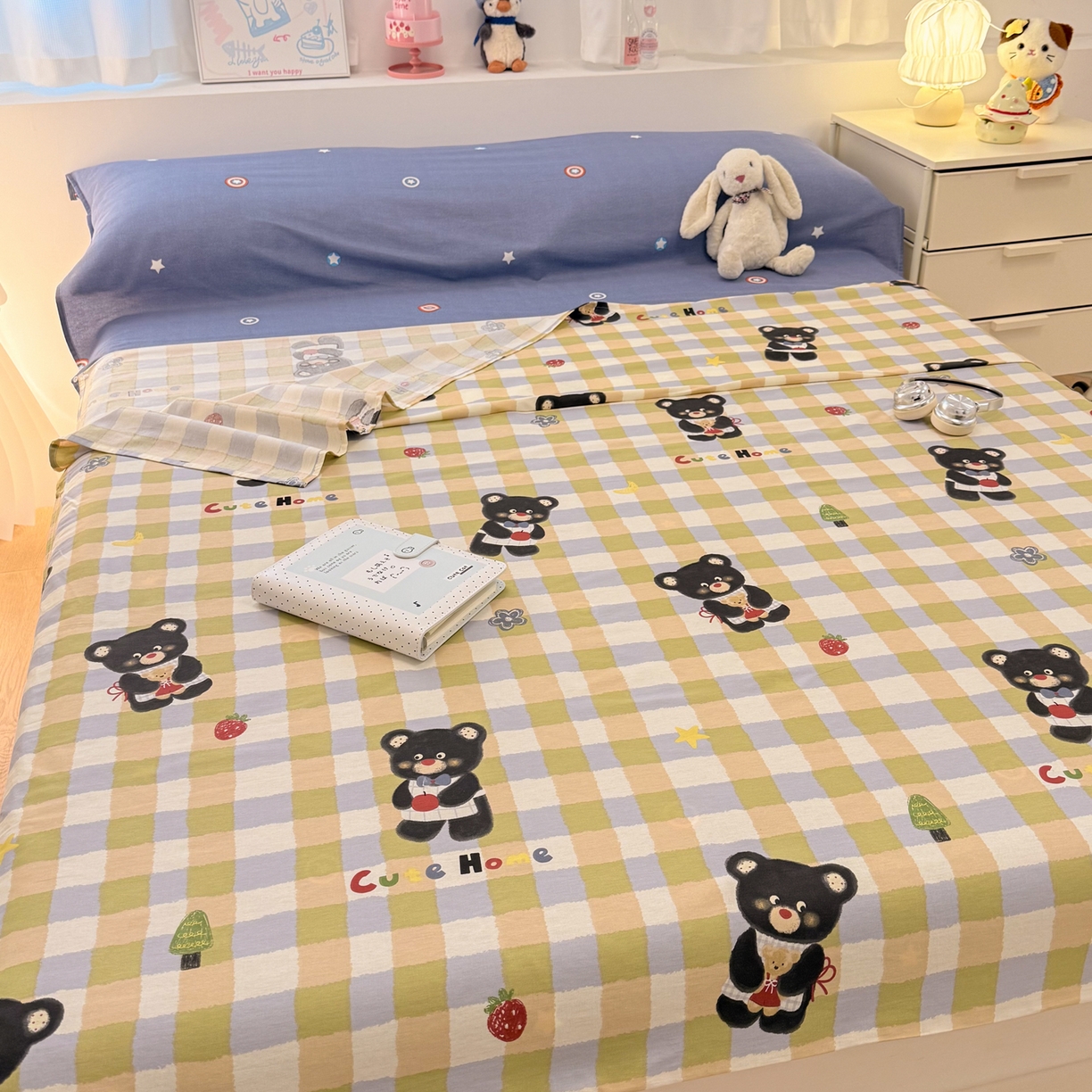 91家纺网 家纺一手货源 找家纺 简宜家居（朝初家纺） 2026新款40支纯棉全棉12868旅行睡袋 酒店隔脏便携 苹果熊格子