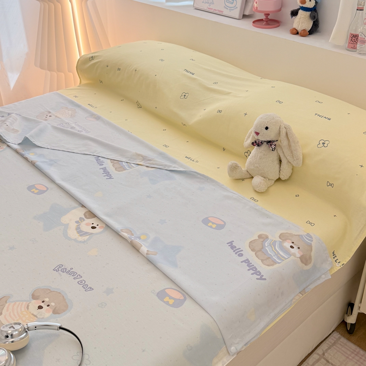 简宜家居（朝初家纺） 2026新款40支纯棉全棉12868旅行睡袋 酒店隔脏便携 派对小狗-黄