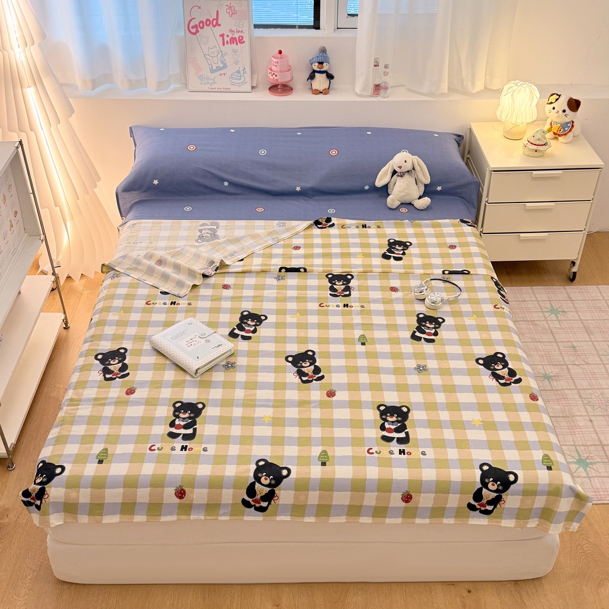 91家纺网 家纺一手货源 找家纺 简宜家居（朝初家纺） 2026新款40支纯棉全棉12868旅行睡袋 酒店隔脏便携 苹果熊格子